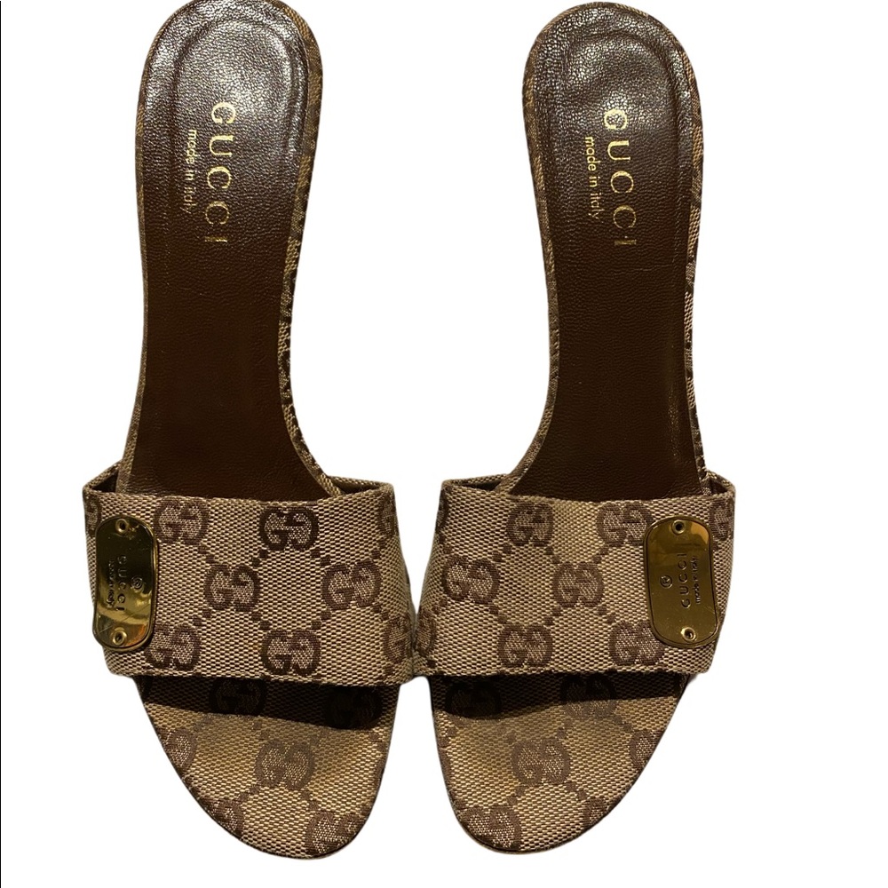 Gucci Monogram Open Toe Heels